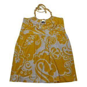 Vanity Women M Yellow White Floral Beaded Tie Halter Y2K Style Top Empire Waist